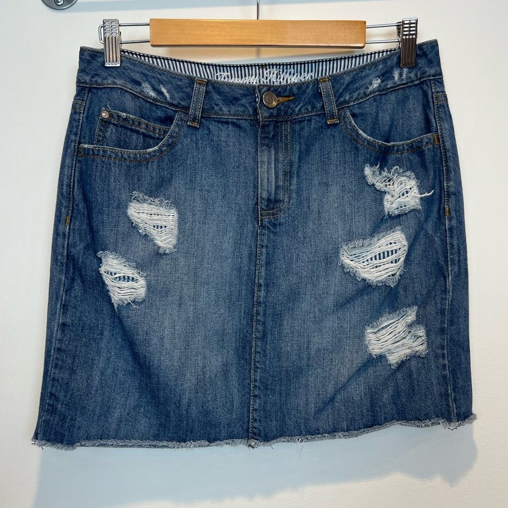 Tommy Hilfiger Distressed Denim Mini Skirt coastal SZ 6